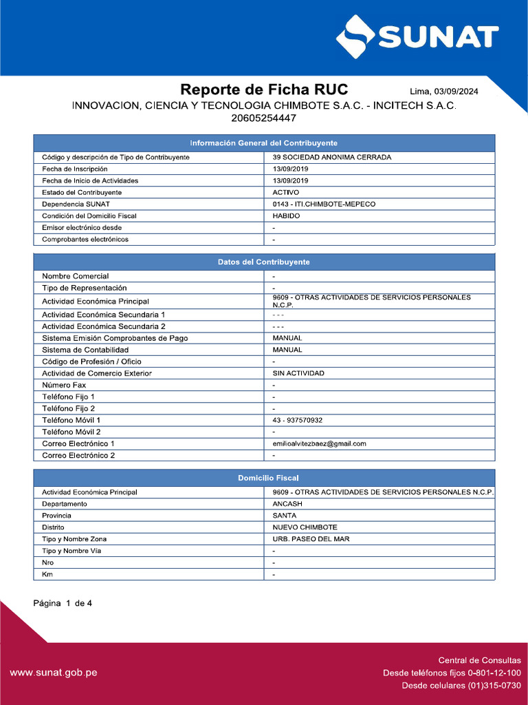 Ficha RUC INCITECH | PDF