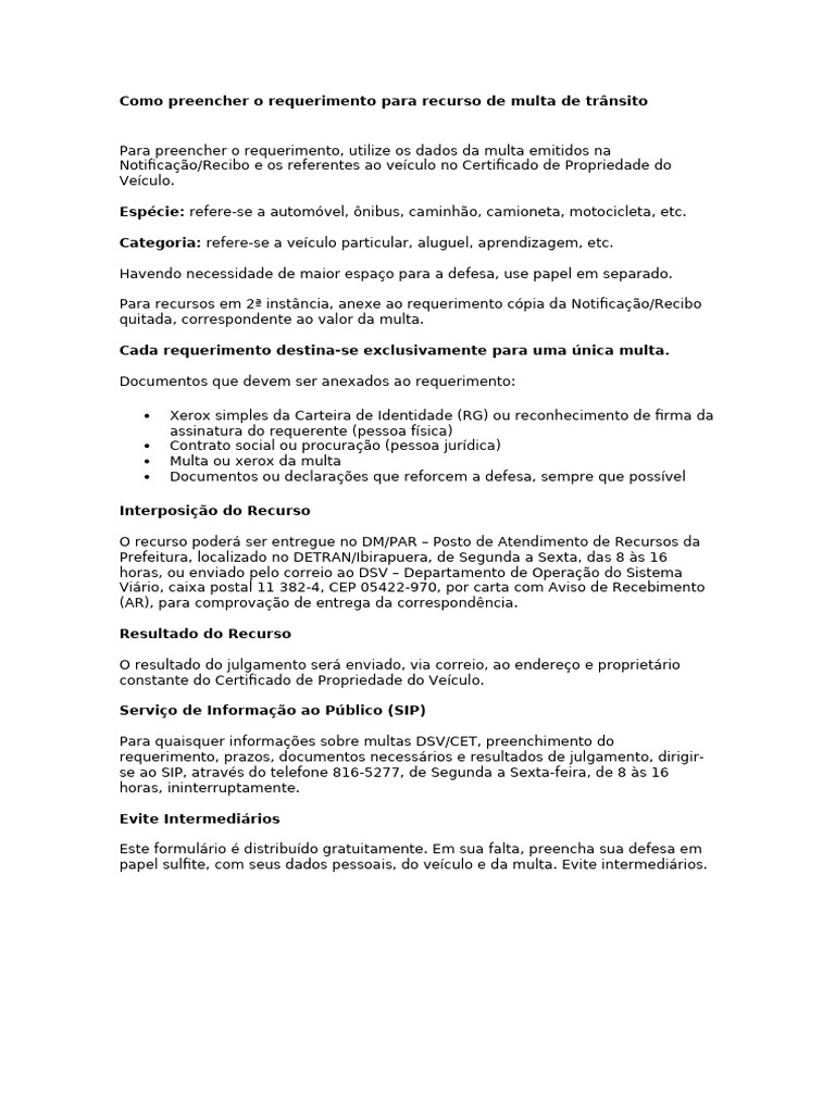 Como Preencher Requerimento de Multa | PDF