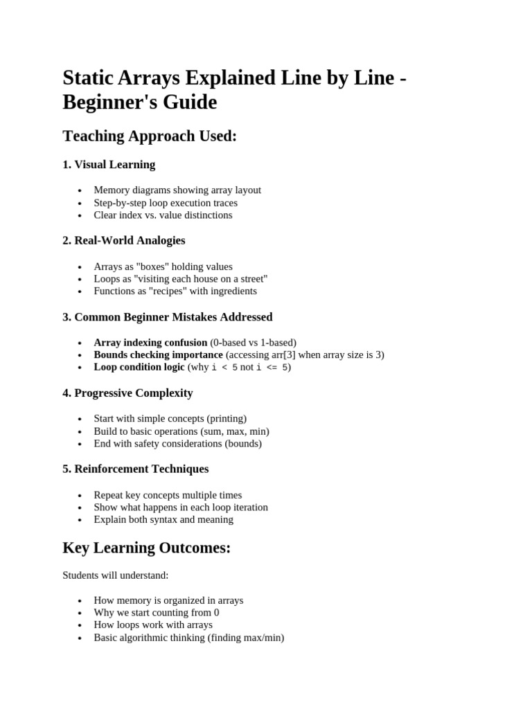 Static Arrays Explained Line by Line | PDF | Integer (Computer Science ...