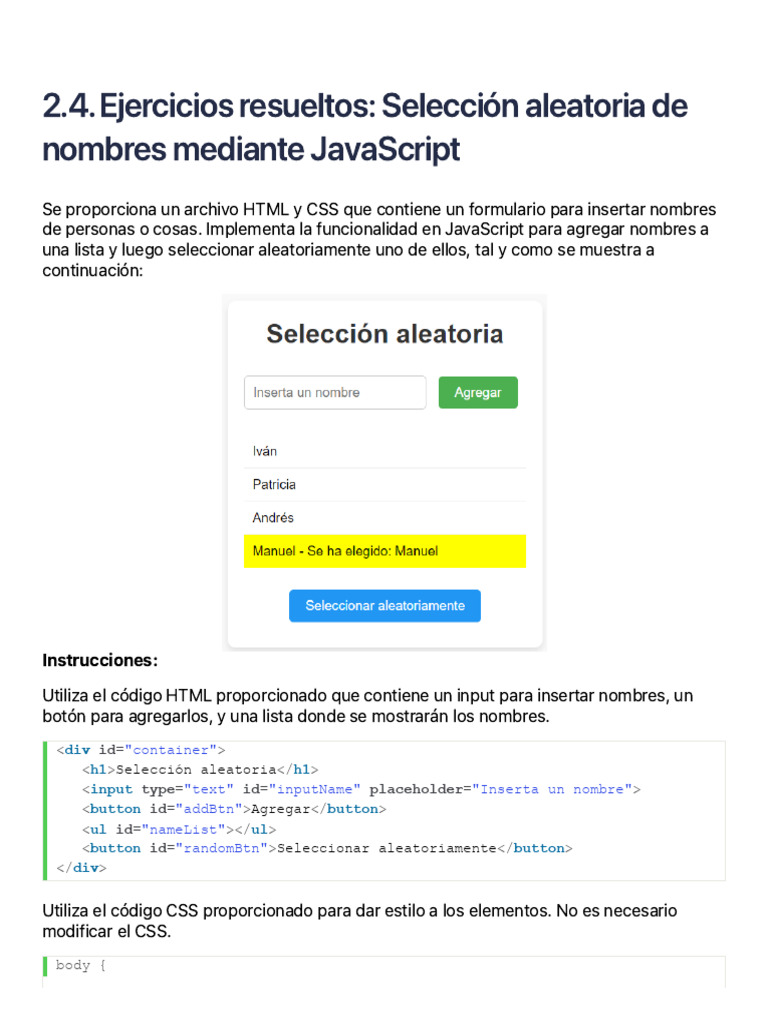 Selección aleatoria de nombres en JS | PDF | Programación de ...