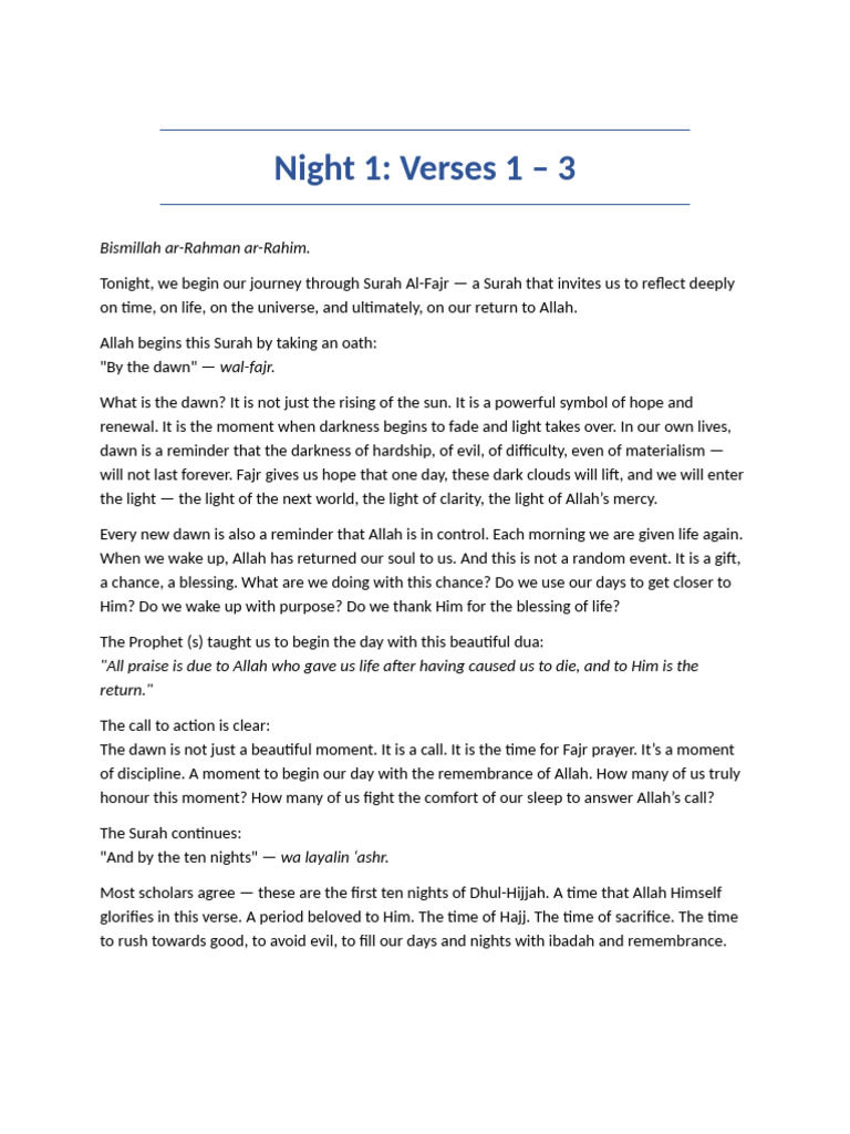 Sura Fajr - Reflections - Script-2 | PDF | God In Islam | Surah