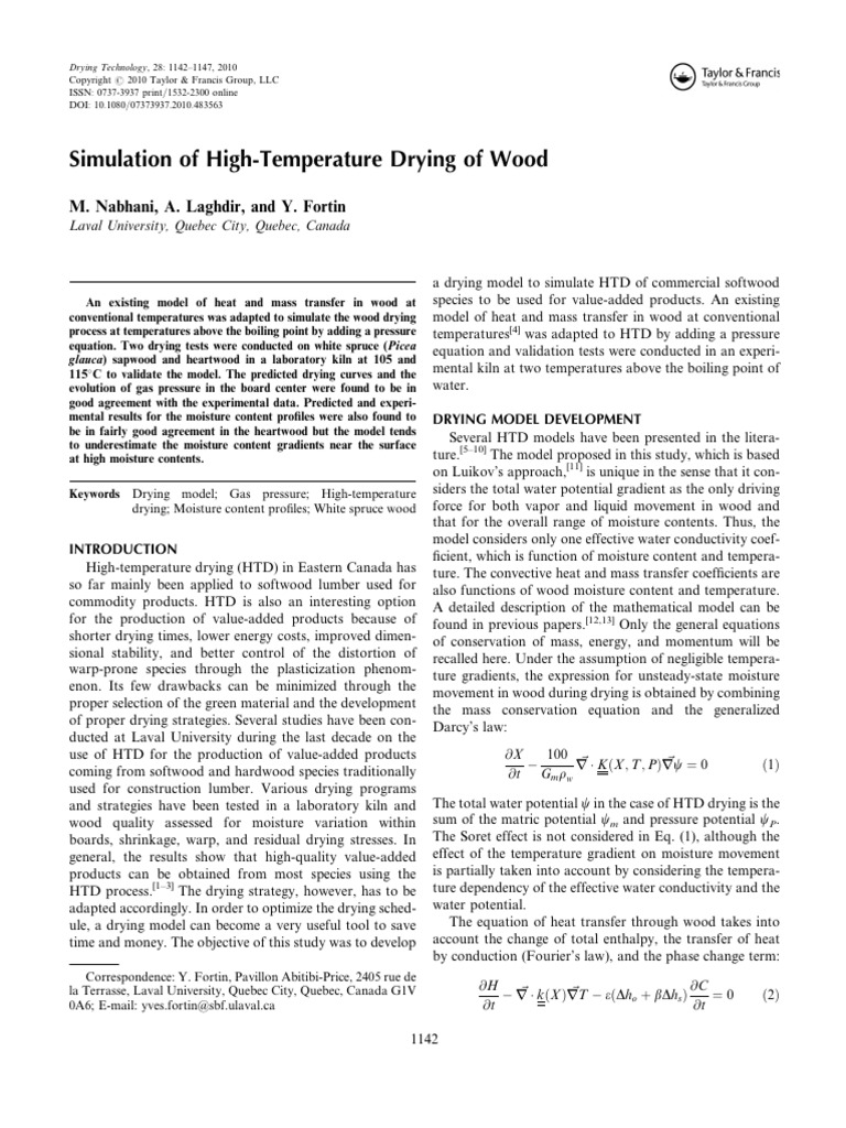 High-Temperature Wood Drying Simulation | PDF | Heat Transfer | Wood