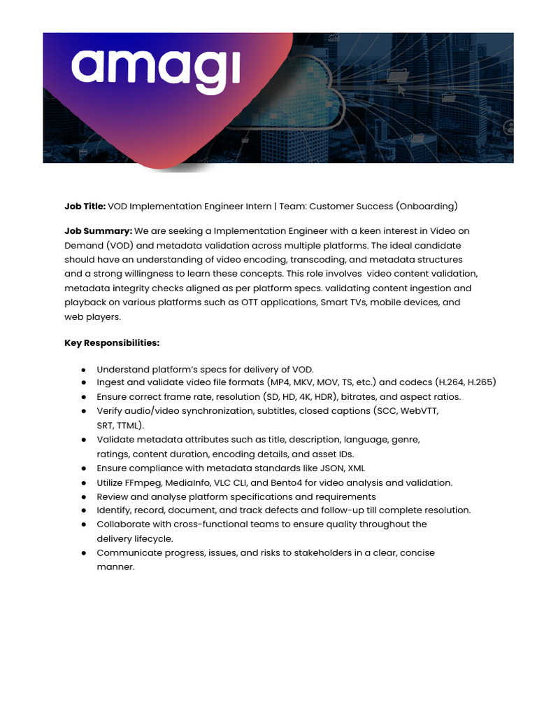 VOD Implementation Engineer Internship | PDF | Metadata | Multimedia
