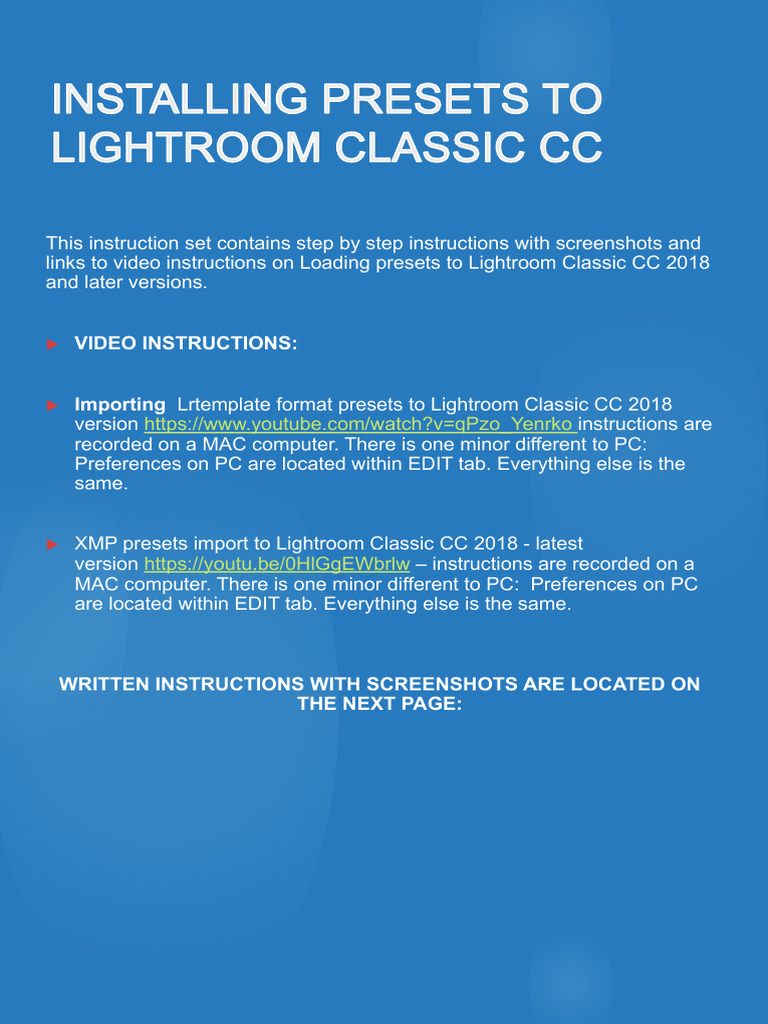 Importing Presets in Lightroom Classic PDF Software Computing