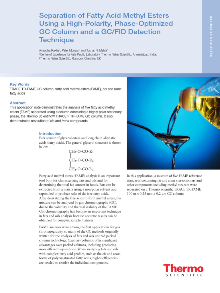 FAME Analysis Using GC/FID Technique | PDF | Gas Chromatography ...