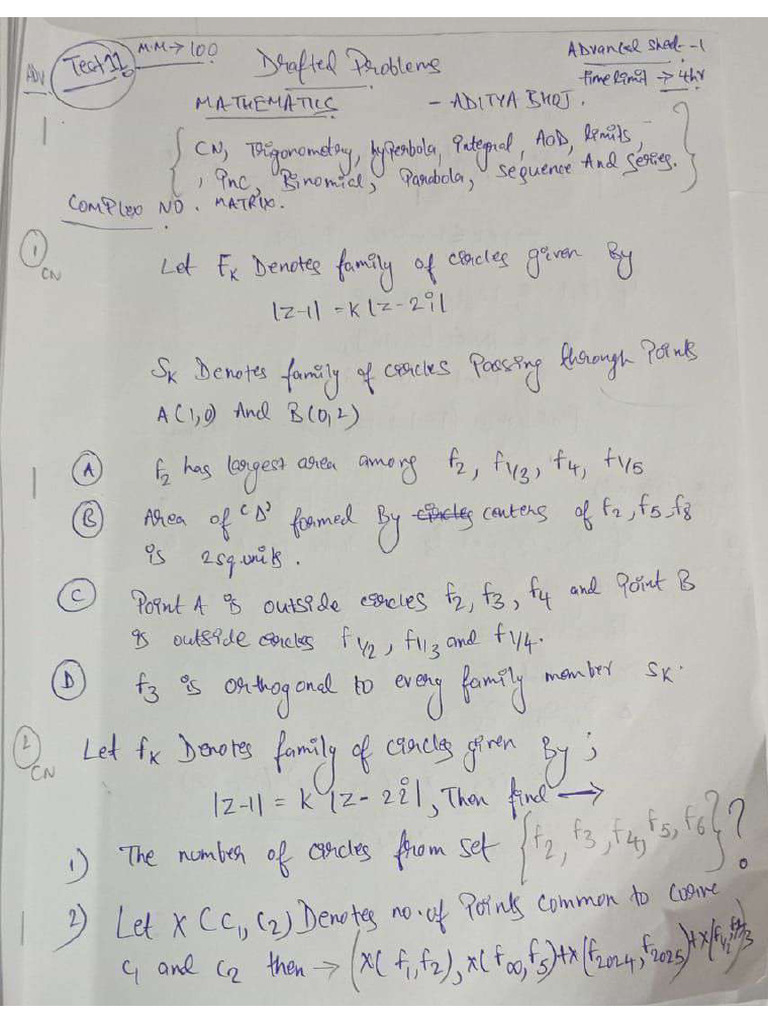 Drafted Problem JEE ADV MATHEMATICS | PDF