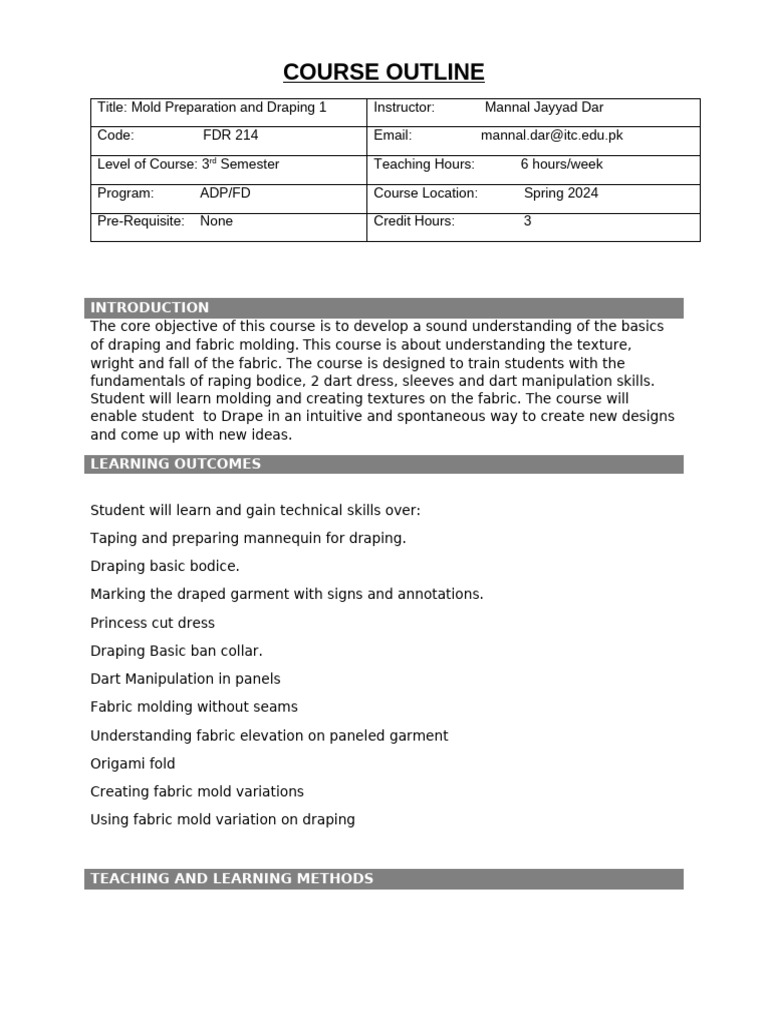 Mold Preparation & Draping Course Outline | PDF