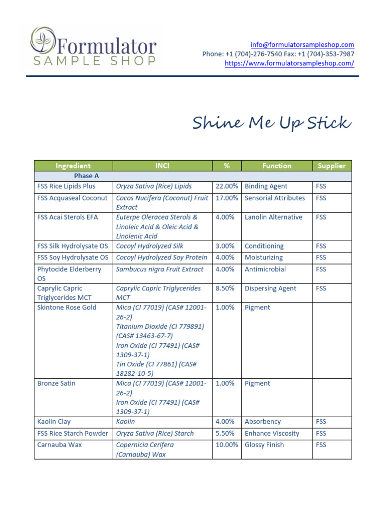 Shine Me Up Stick Formula | PDF | Wax | Coconut