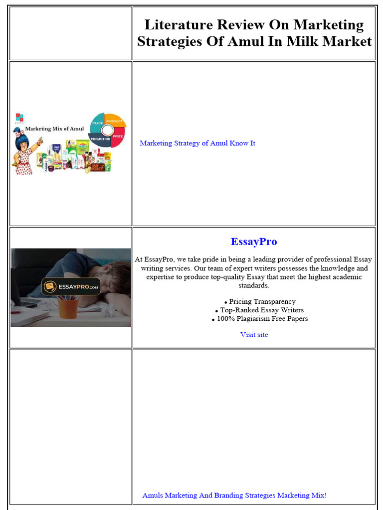 Literature Review On Marketing Strategies of Amul in Milk Market | PDF ...