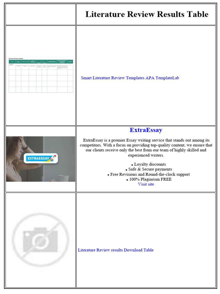 Literature Review Results Table | PDF | Essays | Thesis