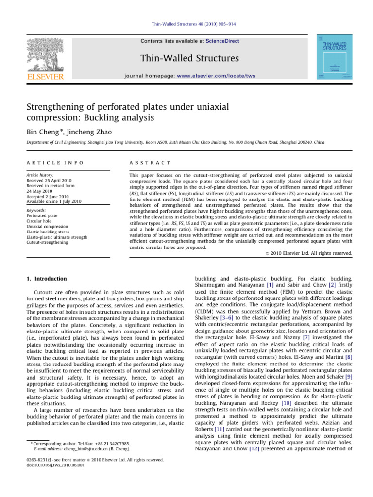 Buckling Analysis of Strengthened Perforated Plates | PDF | Buckling ...