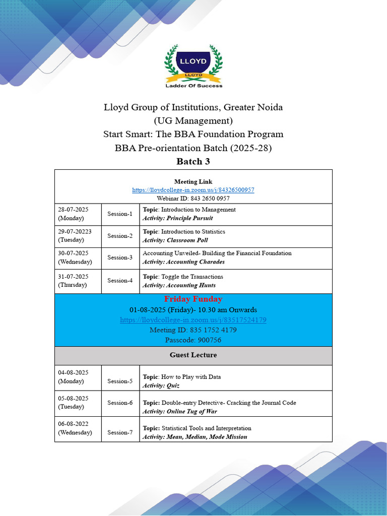 BBA Foundation Program Schedule 2025 | PDF
