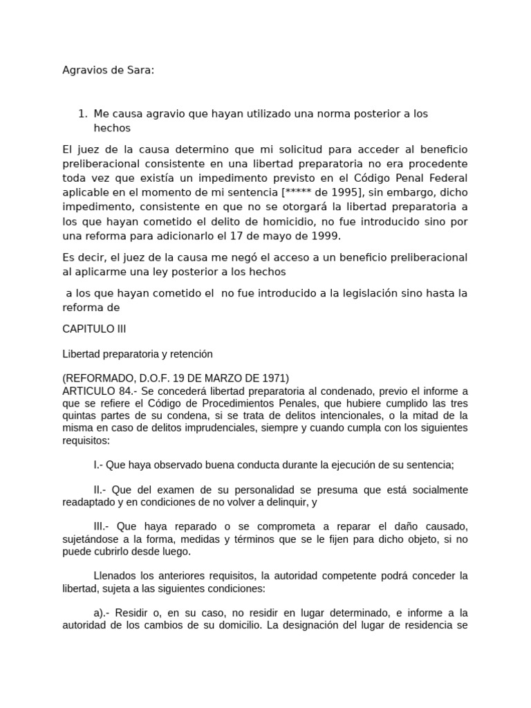 Agravios sobre libertad preparatoria y deudas | PDF | Derecho penal ...
