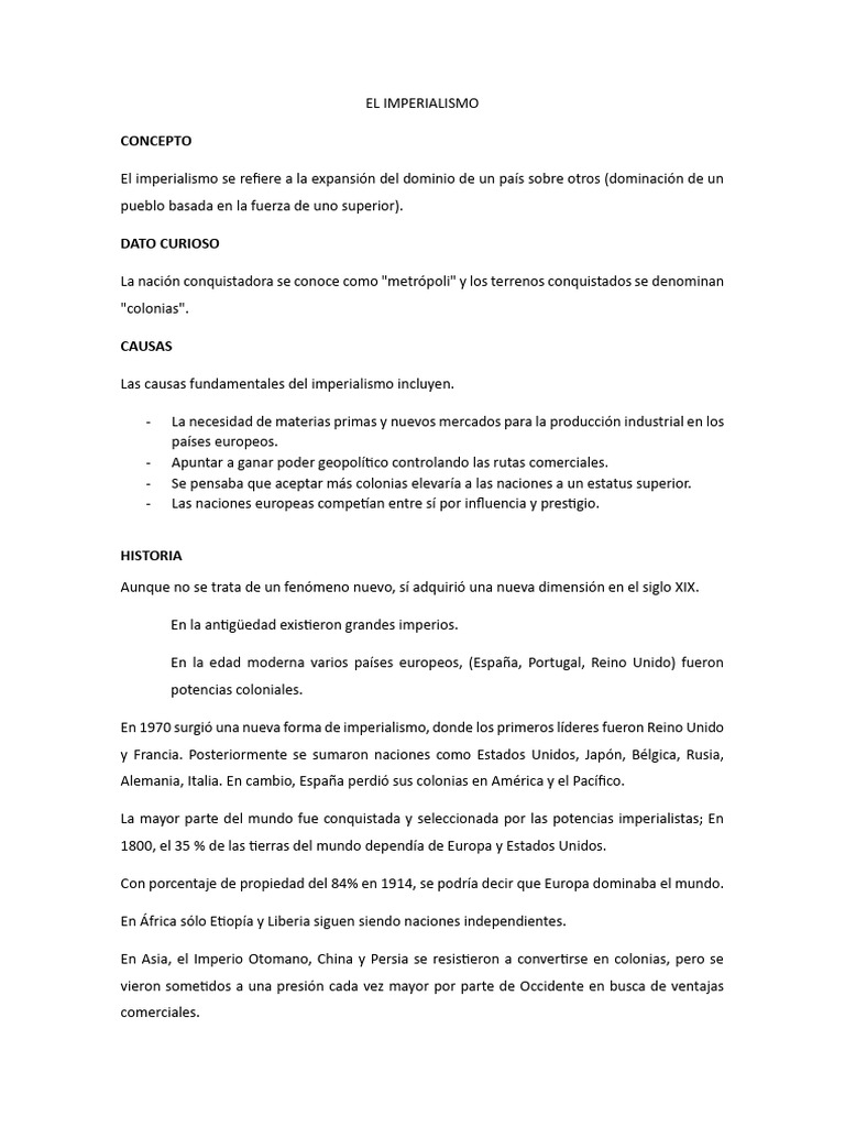 Causas y Consecuencias del Imperialismo | PDF | Colonialismo | Imperialismo