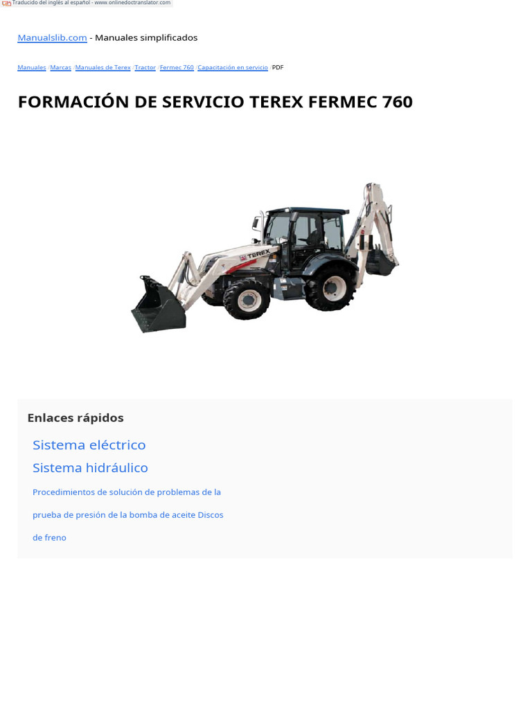 Manual de Servicio Terex Fermec 760 PDF | PDF | Cargador de batería | Eje