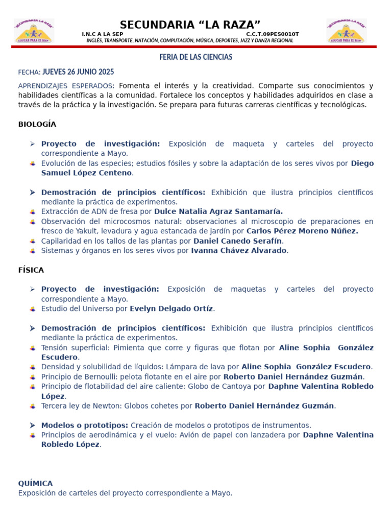 Feria de Ciencias Secundaria 2025 | PDF