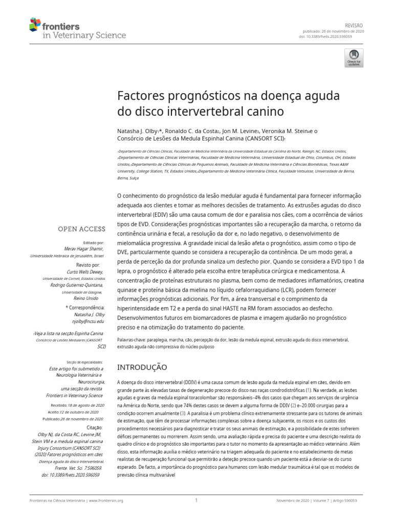 Prognostic Factors in Canine Acute Intervertebral Disc Disease FVSC ...