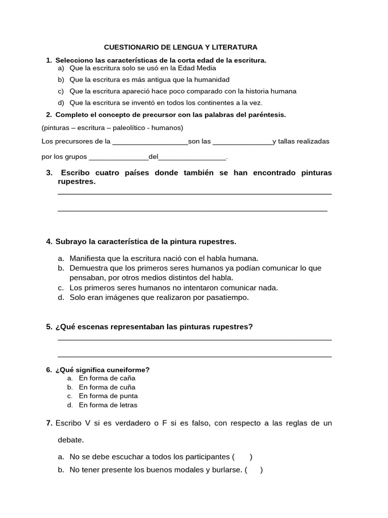 Cuestionario de Lengua y Literatura | PDF | Escritura | Comunicación humana
