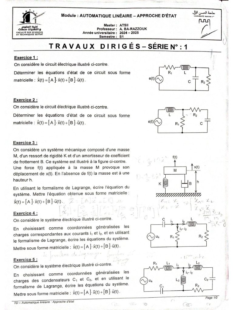 Correction td1 Automatique Linéaire | PDF