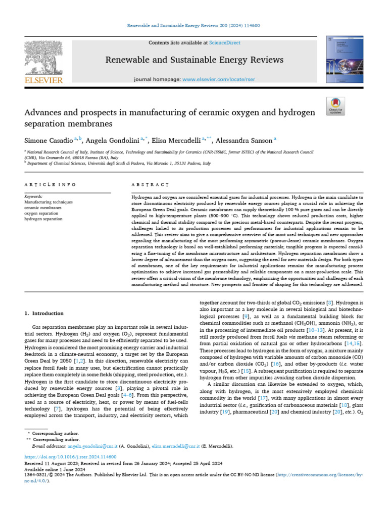Advances and Prospects in Manufacturing of Ceramic Oxygen and Hydrogen ...