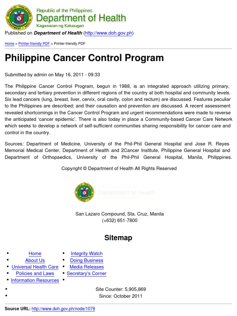 Department of Health - Philippine Cancer Control Program - 2011-10-19 ...