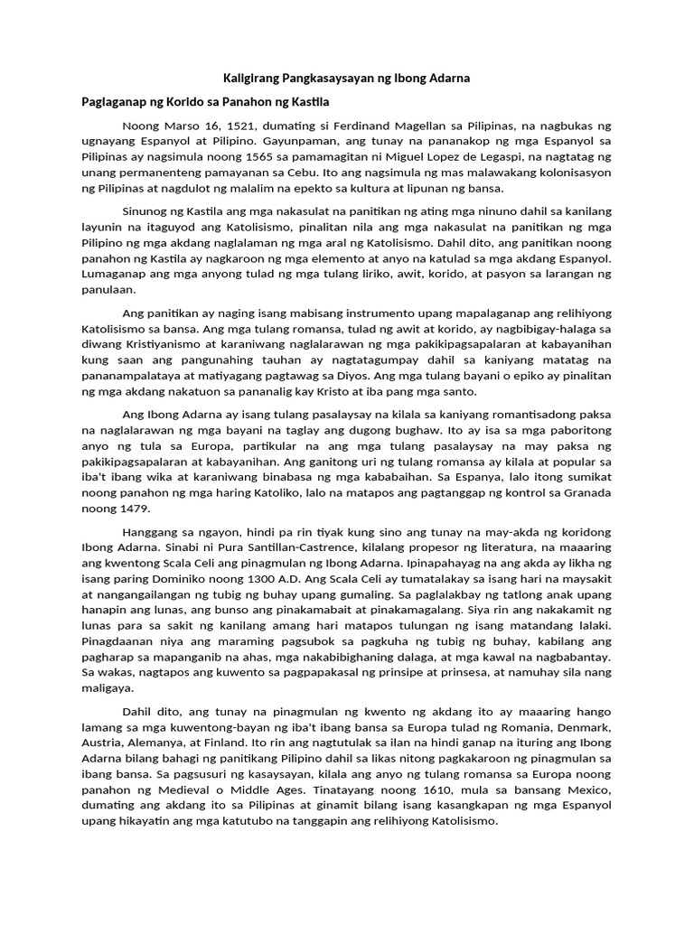 Kaligirang Pangkasaysayan NG Ibong Adarna | PDF