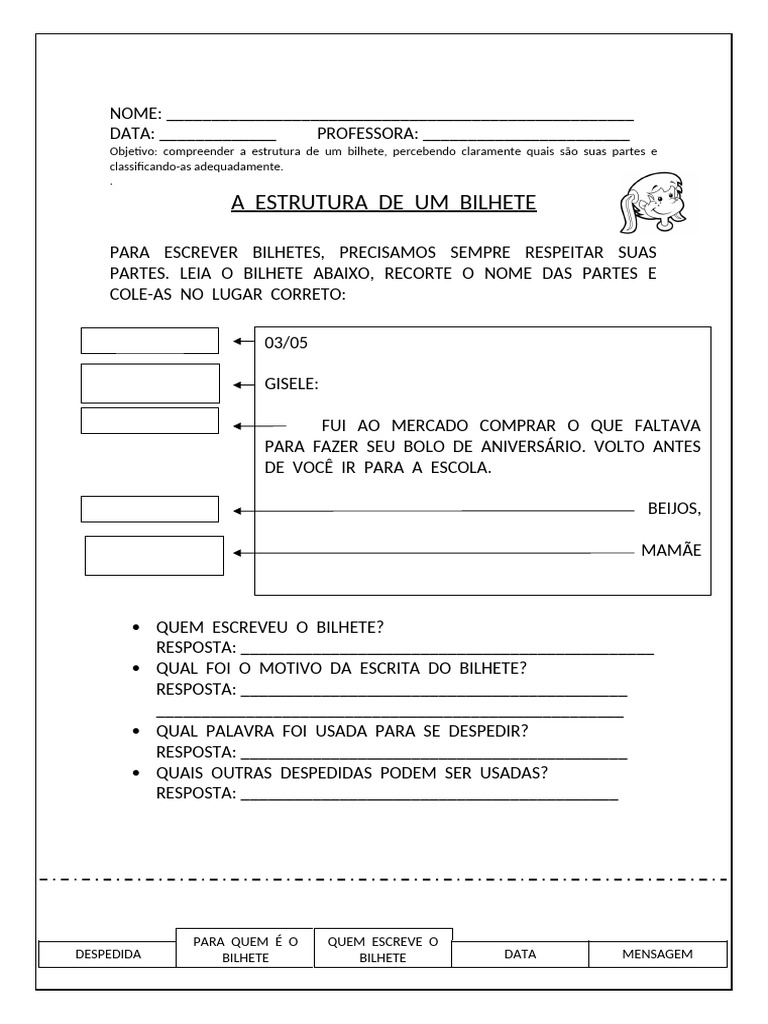 Estrutura do Bilhete para 4º Ano | PDF