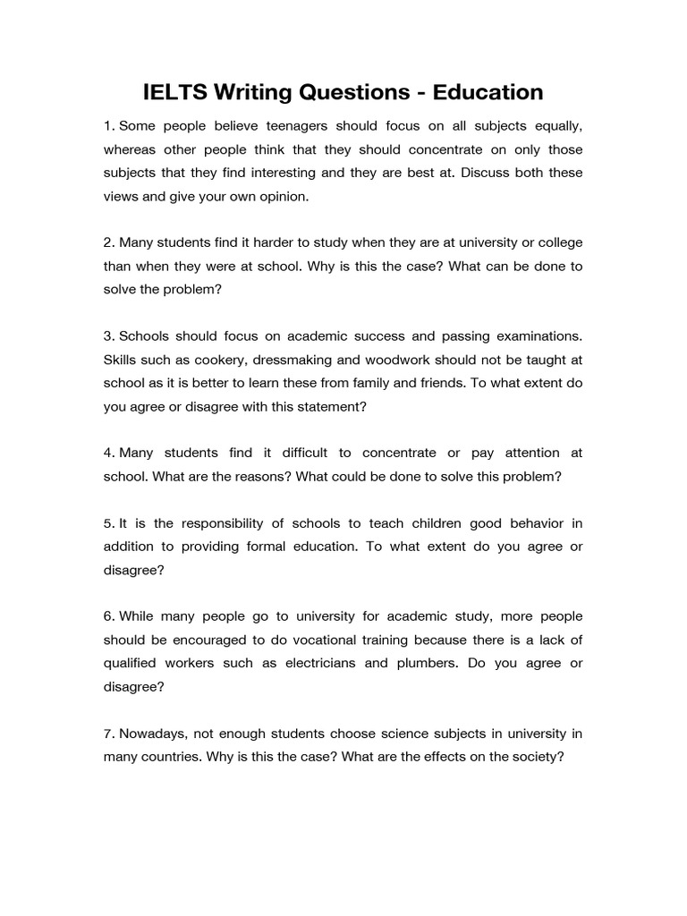 IELTS Writing Topics on Education | PDF