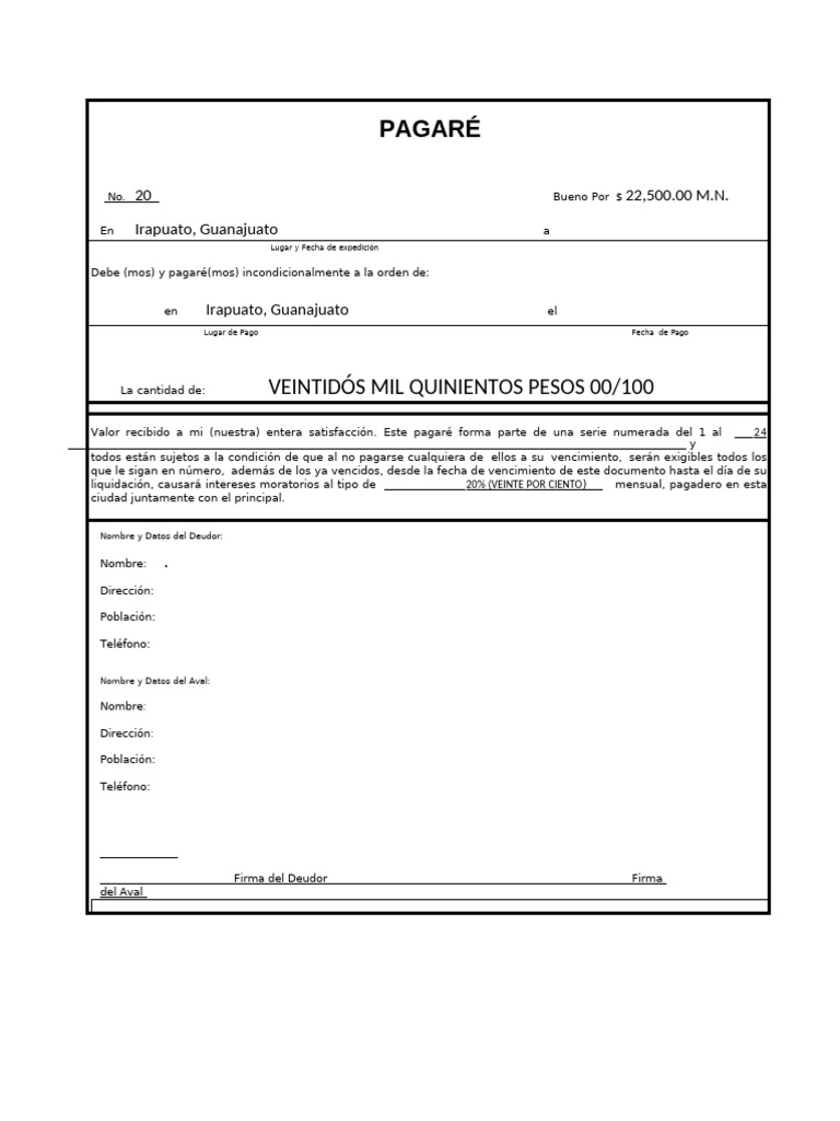 Pagaré por $22,500 en Irapuato | PDF