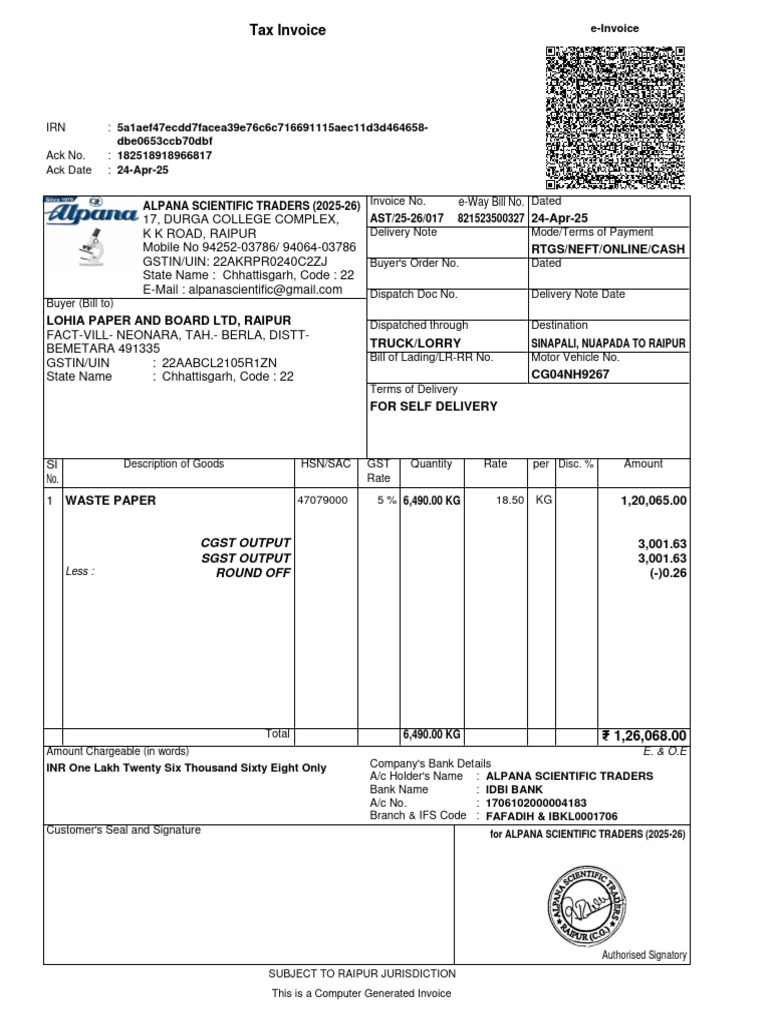 017 Invoice - Lohia Paper | PDF | Taxation | Government Finances
