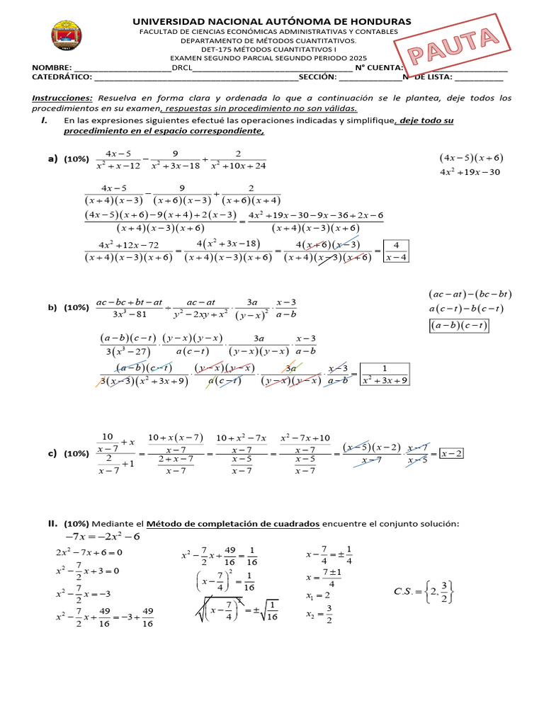 PAUTA Examen Segundo Parcial Segundo Período 2025 | PDF