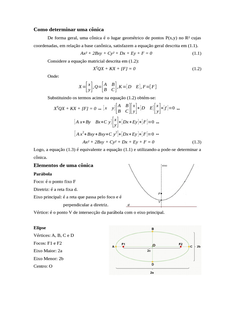 Como Determinar Cônicas e Suas Aplicações | PDF | Elipse | Geometria
