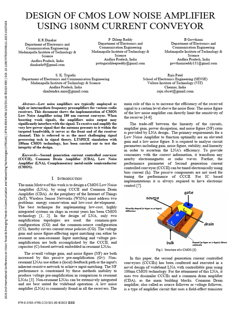 CMOS Low Noise Amplifier Design | PDF | Amplifier | Operational Amplifier