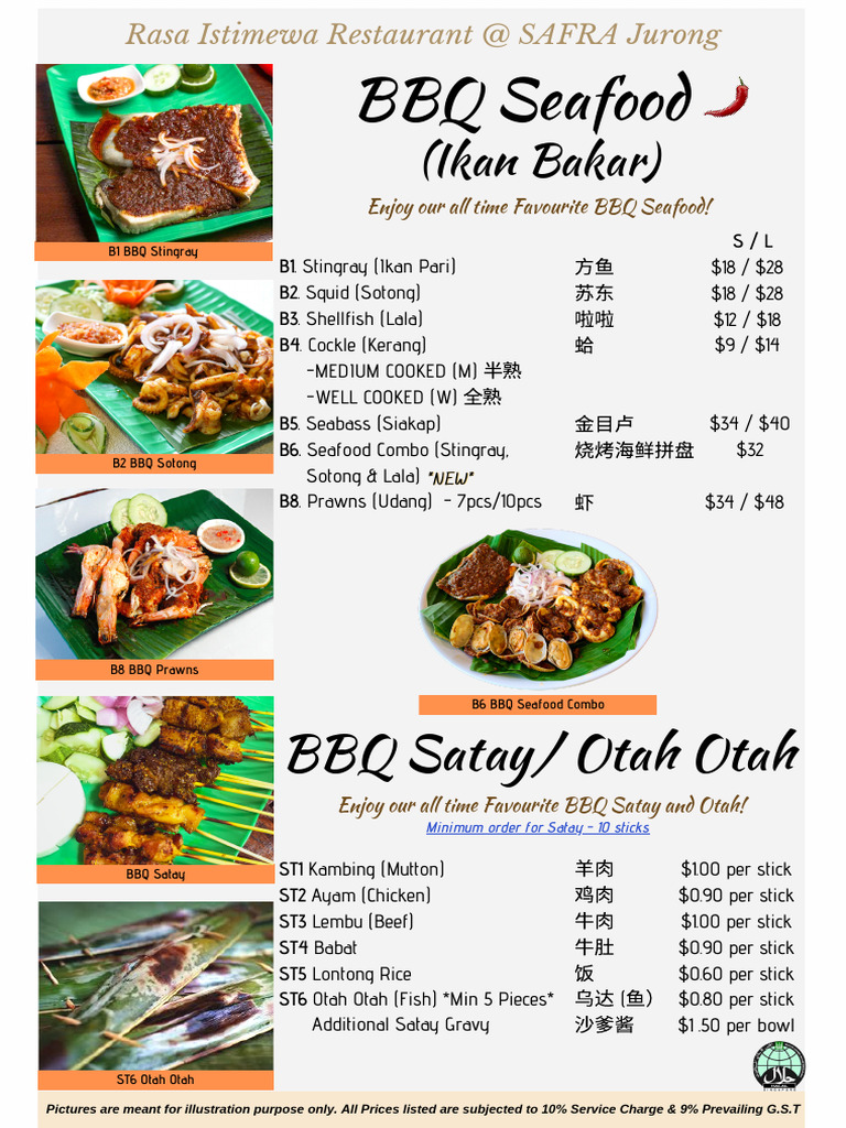 BBQ Seafood Menu at Rasa Istimewa | PDF | Thai Cuisine | Tofu