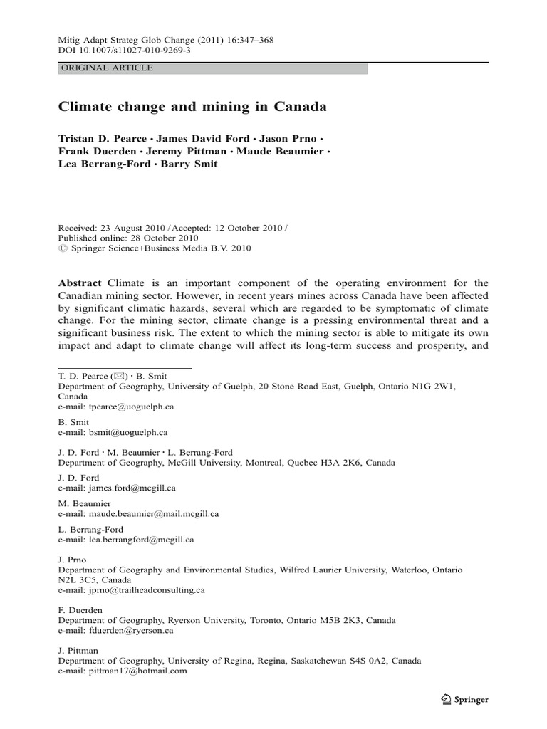 Climate Change Impact on Canadian Mining | PDF | Climate Change | Mining