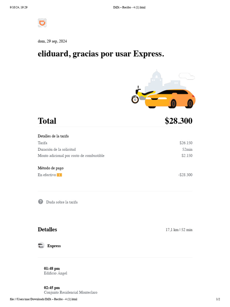 Recibo de Viaje DiDi Express | PDF