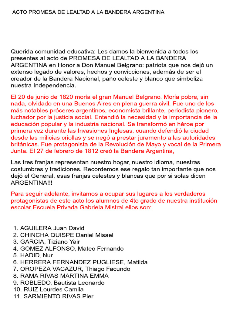 Promesa de Lealtad a la Bandera Argentina | PDF