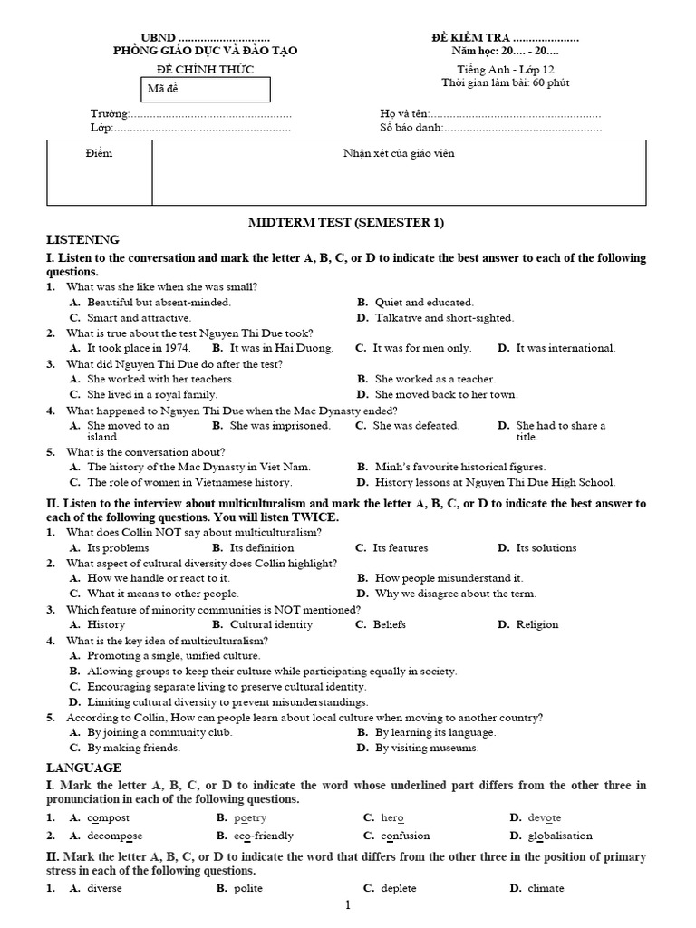 English Midterm Test for Grade 12 | PDF | Climate Change | Tourism