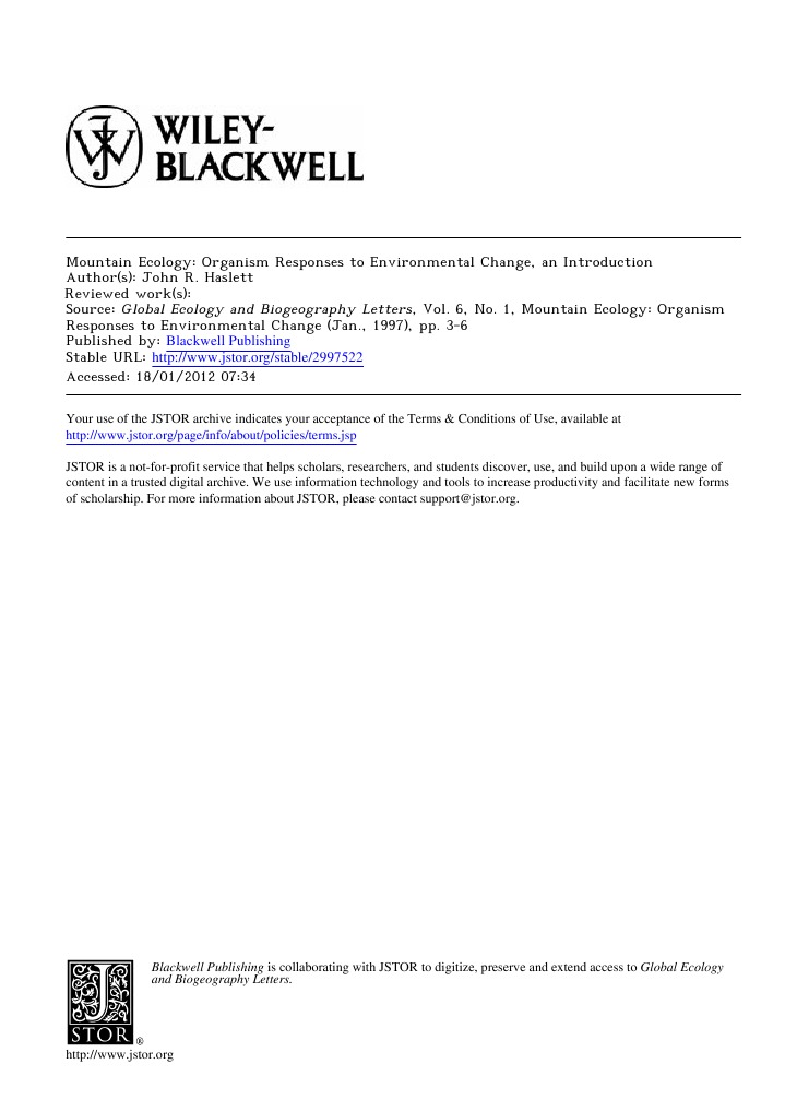 Mountain Ecology Organism Responses To Environmental Change An Introduction Biogeography Ecology