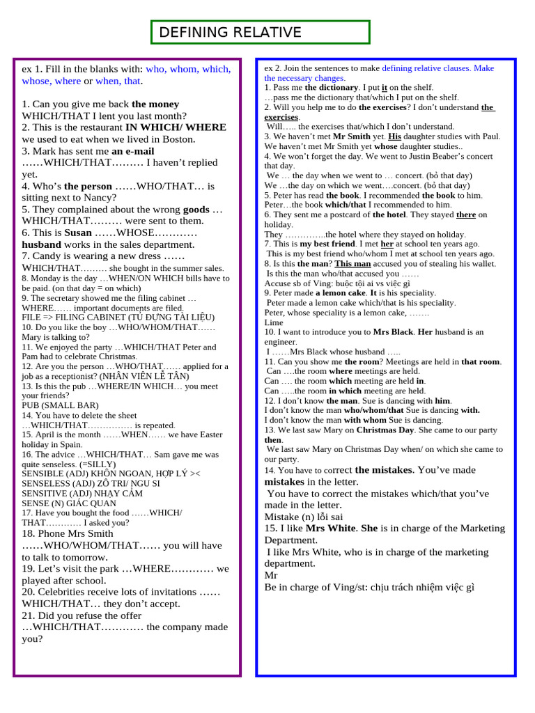 Defining Relative Clauses Exercises | PDF | Chess Theory | Chess