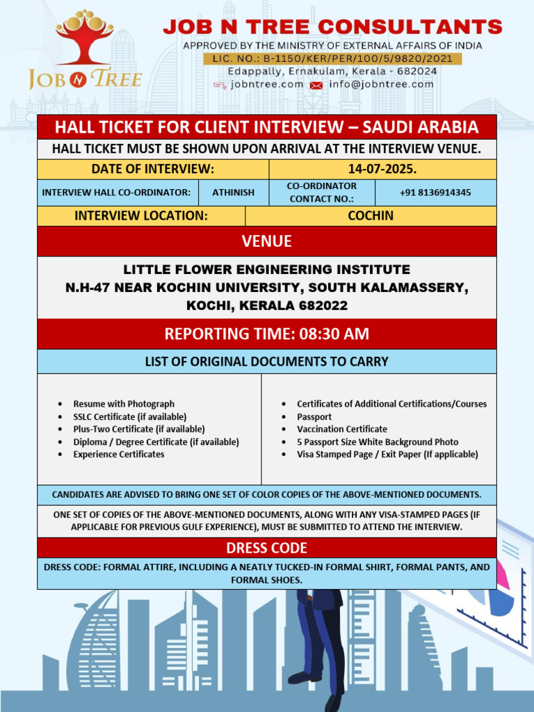 Hall Ticket for Saudi Arabia Interview | PDF