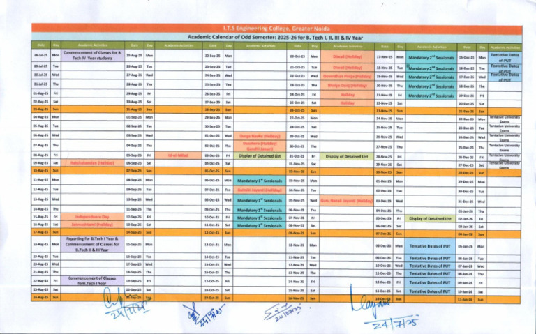 Academic Calendar - Odd Semester 2025-26 | PDF