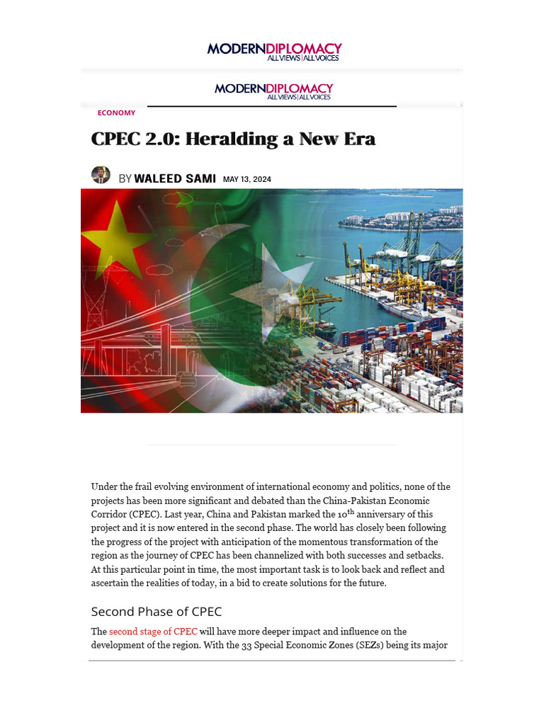 CPEC 2.0 - Heralding A New Era - Modern Diplomacy | PDF | Economies
