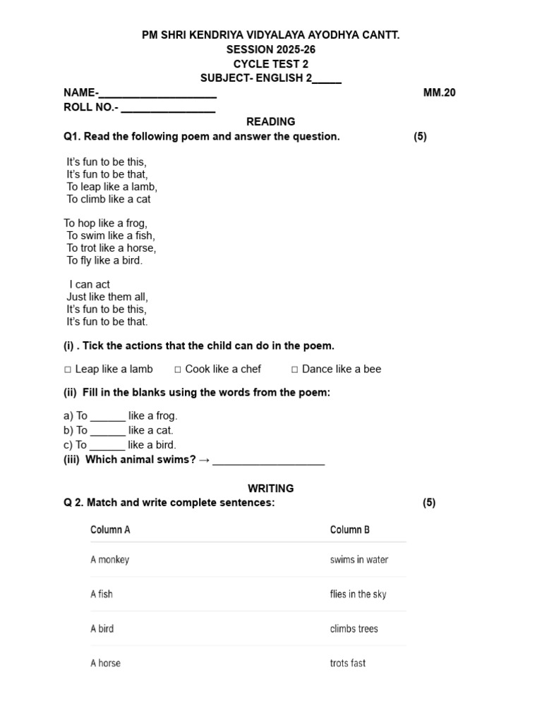 Class 2 Eng CT 2 | PDF
