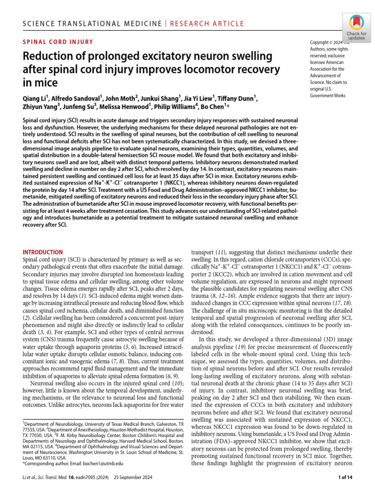 Spinal Edema Excitatoryneurons SciTransMed2024 | PDF | Spinal Cord ...