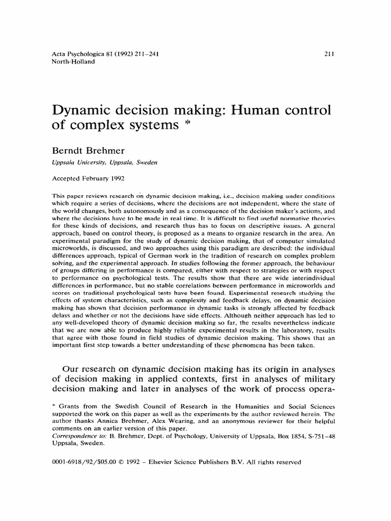 Dynamic Decision Making in Complex Systems | PDF | Simulation | System