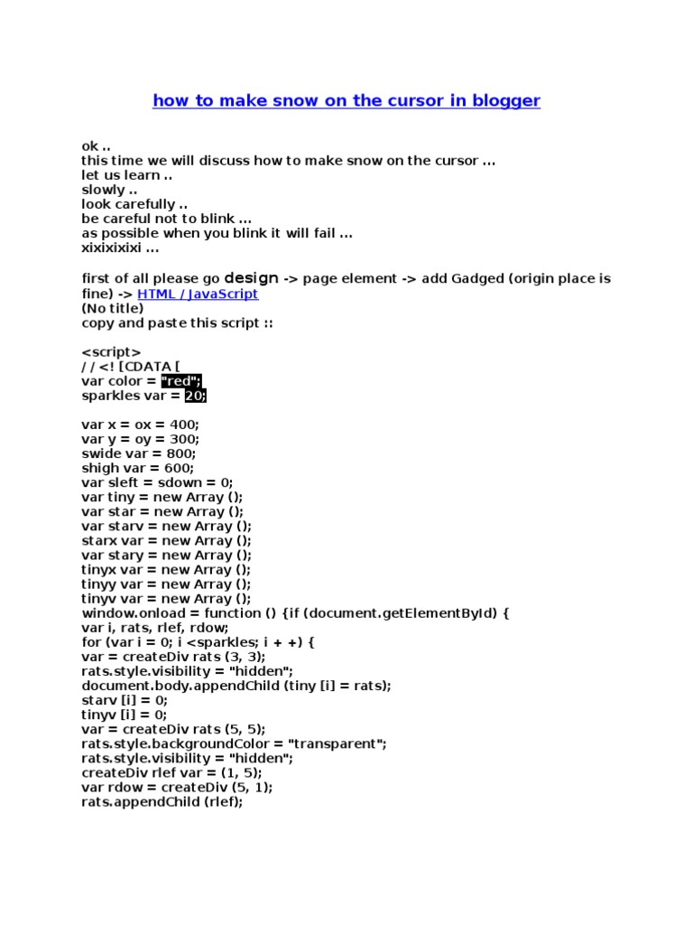 Snow Cursor Effect for Blogger | PDF | Cyberspace | Software Development