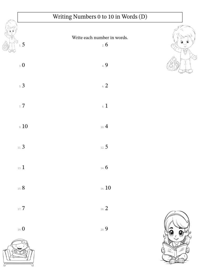 001. Writing Numbers 0 to 10 in Words (D) | PDF