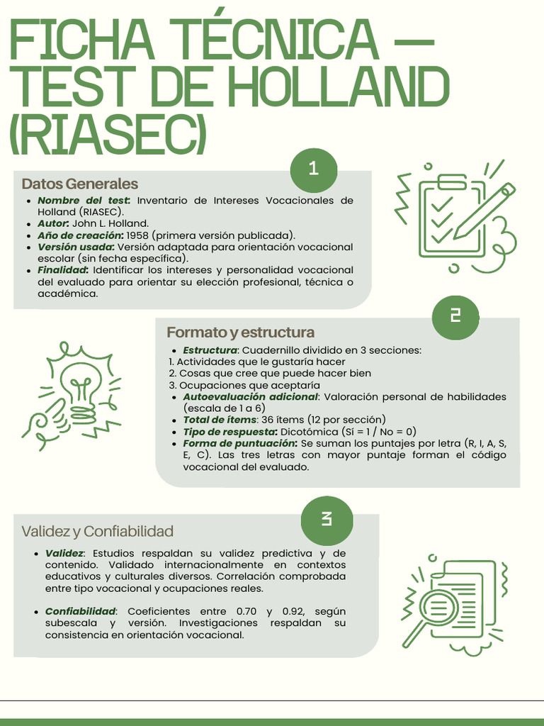 Ficha Técnica del Test RIASEC de Holland | PDF