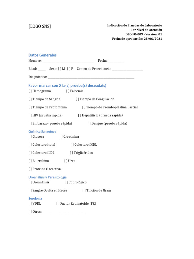 Indicación de Pruebas de Laboratorio | PDF